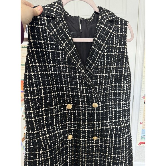 NWOT Talbots Double Breasted Tweed Mini Petite Size 10 Dress V Neck Black White - Picture 3 of 11